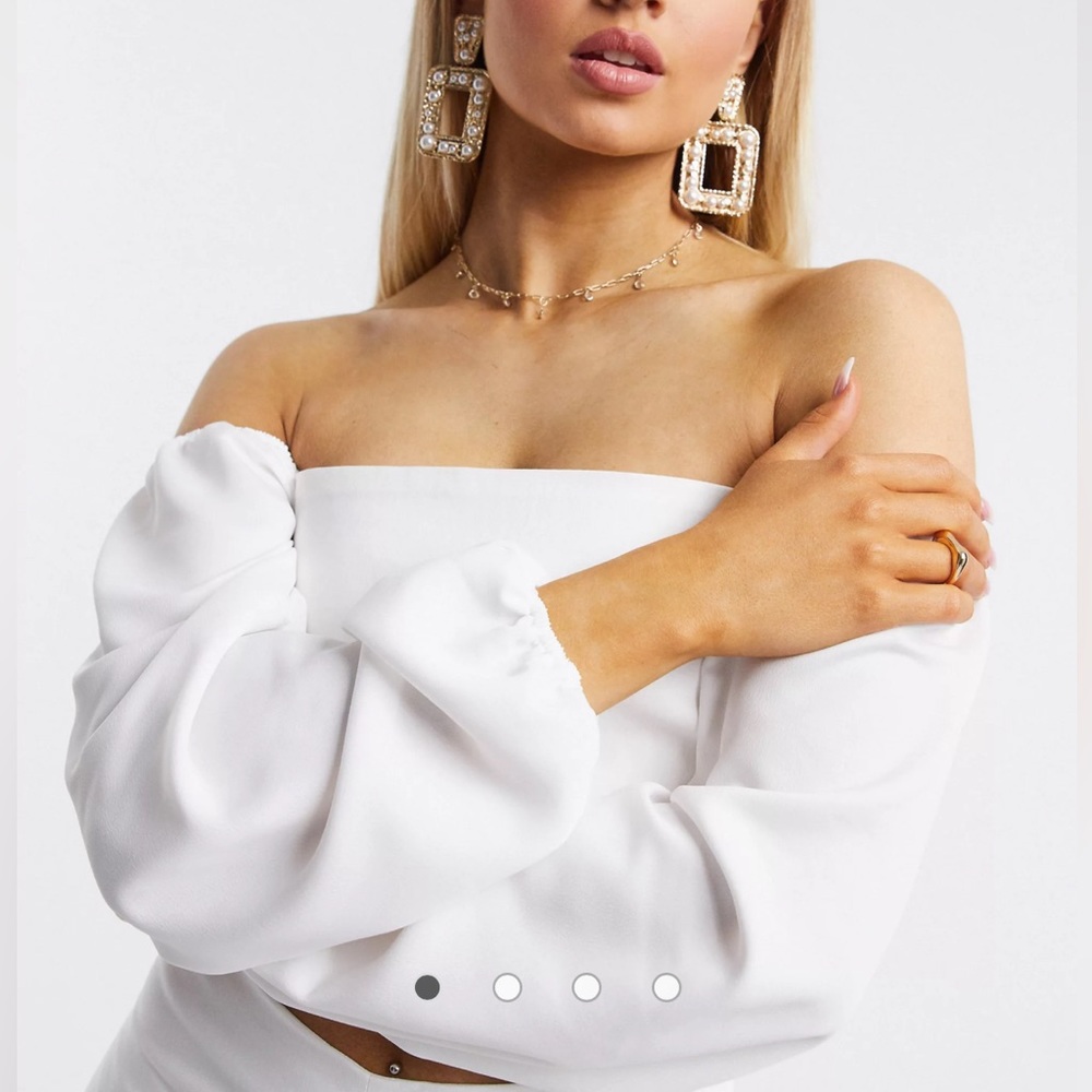 Vesper Bardot Puff Long Sleeve Crop Blouse